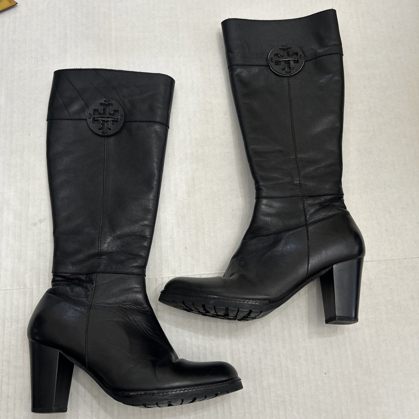 Tory Burch Black Leather Heel Boots Womens Sz 36 Us Sz 6